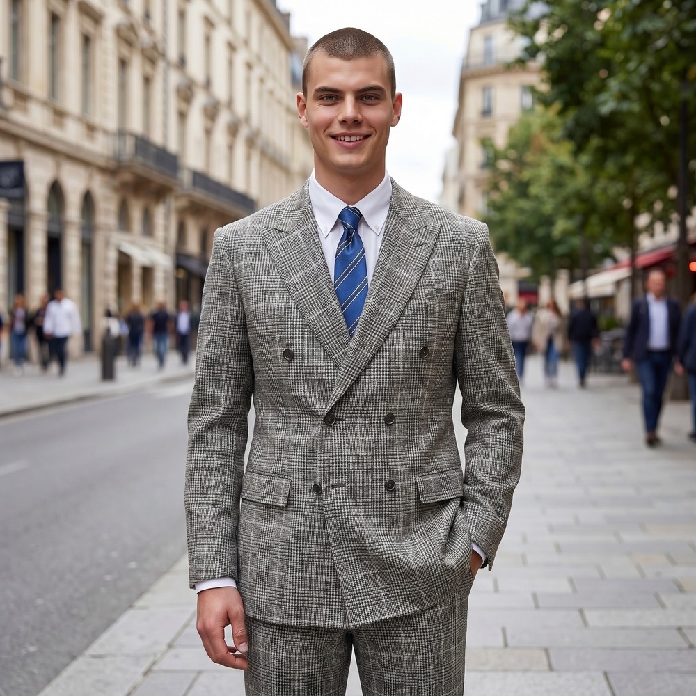 Suitsupply Milano DB Grey Glen‎ Plaid Wool Cashmere Suit 38R - W34xL31 E. Thomas